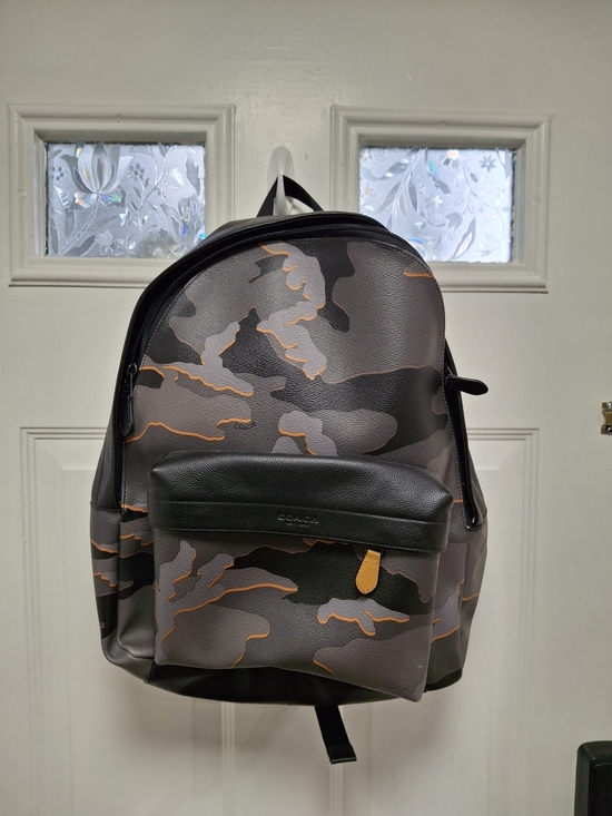 Coach Other - Coach Men's Black and Gray Camo Backpack with Orange Trim